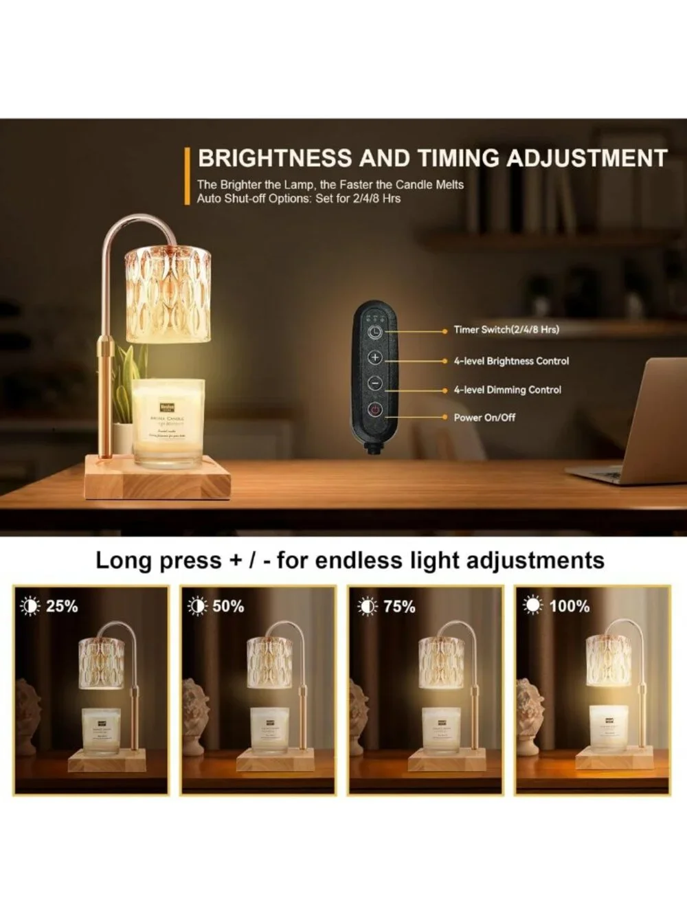 Adjustable Candle Warmer Lamp with Timer & Dimmable Light, 2 Pack Gift Set